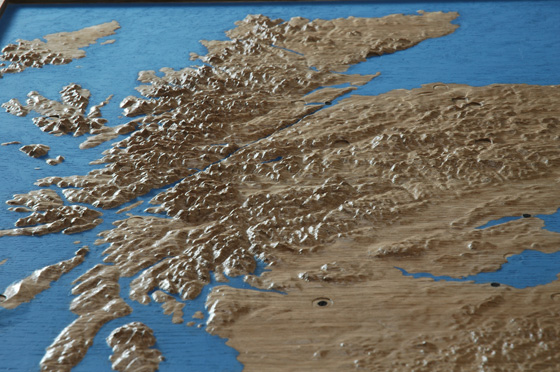 Hand finished relief map of Scotland